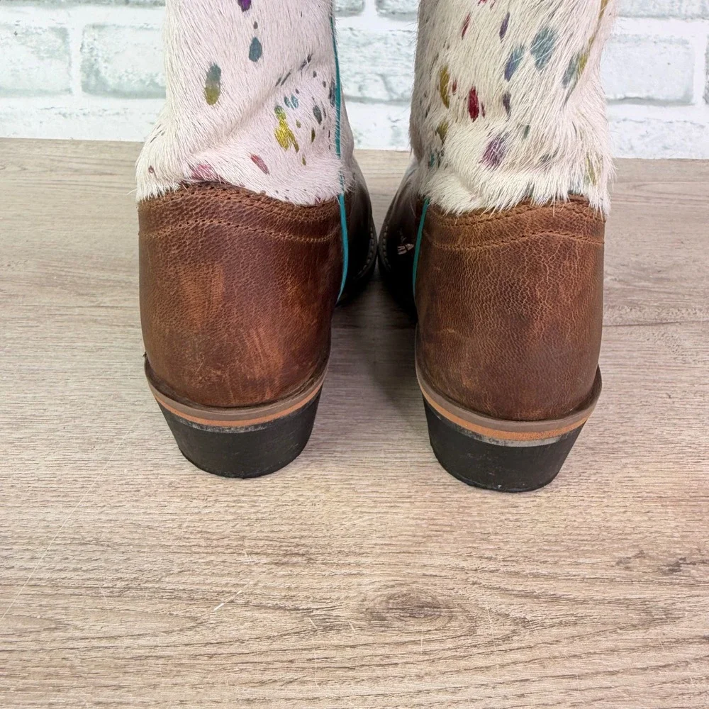 Dan Post Paint Splatter Cowgirl Boots Brown Multi Kids 3D DPC2908